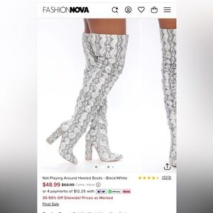 Fashion Nova Snake Print Over-the-Knee Boots - Black/White